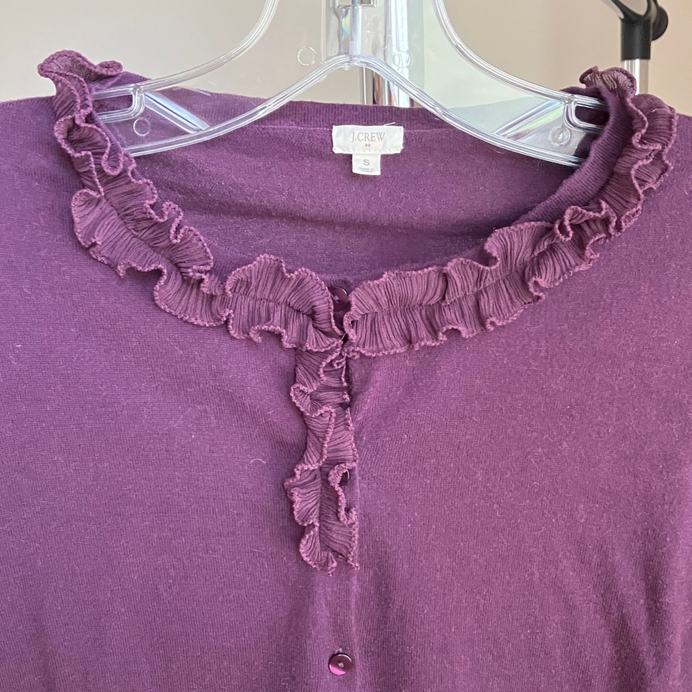 J. Crew Purple Silk Ruffle Trim Cardigan - Picture 3 of 8